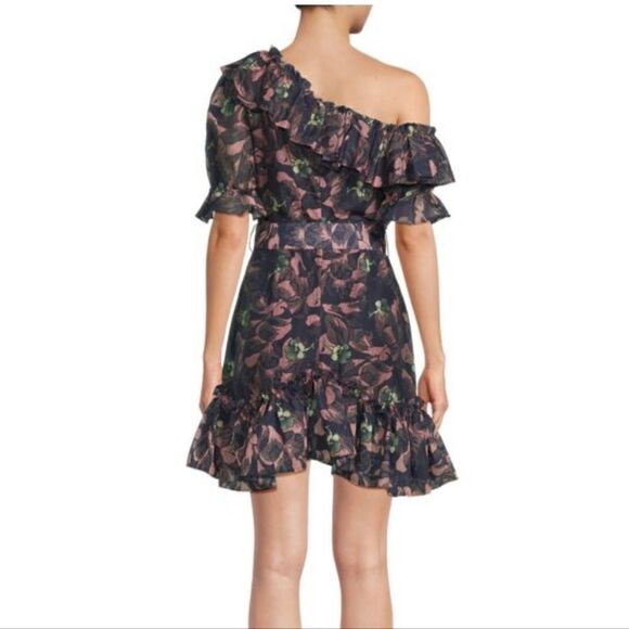 TED BAKER LONDONOne Shoulder Ruffle Mini Fit and Flare Dress Size 1 - Picture 2 of 6